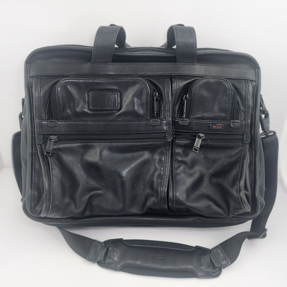 TUMI Alpha Leather Expandable Laptop Briefcase 96160DH Used Carry on/Travel Bag